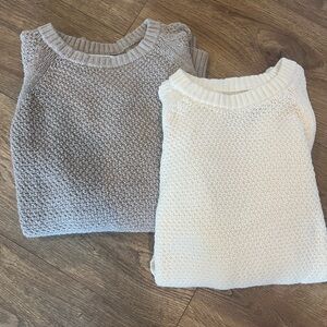 Classic Crewneck Knit Sweater in Cream and Taupe